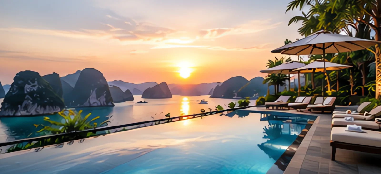 Không kịp ra Mũi Nghinh Phong? Hồ bơi vô cực của khách sạn cũng là chỗ ngắm hoàng hôn rất đáng thử